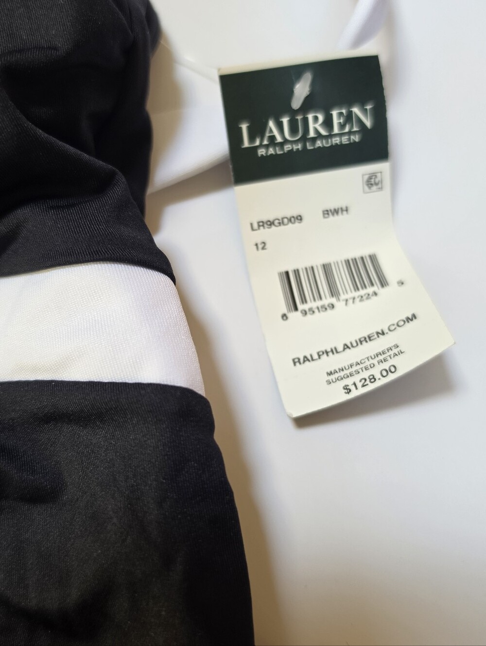 Lauren Ralph NEW Halter V-Neck Backless 12 Black White 1PC Swimsuit Colorblock - Picture 11 of 16